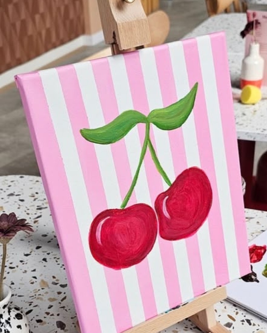 Quadro con ciliegie dipinto su tela